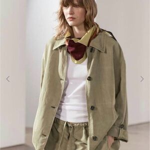 Zara Women's Linen Khaki Utility Jacket Overshirt BNWT